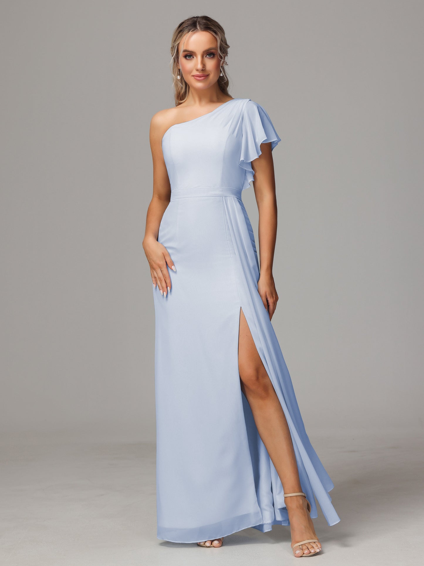 One Shoulder With Slit Chiffon Bridesmaid Dress