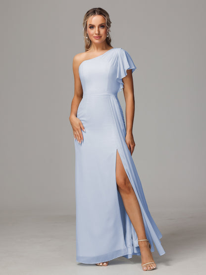 One Shoulder With Slit Chiffon Bridesmaid Dress