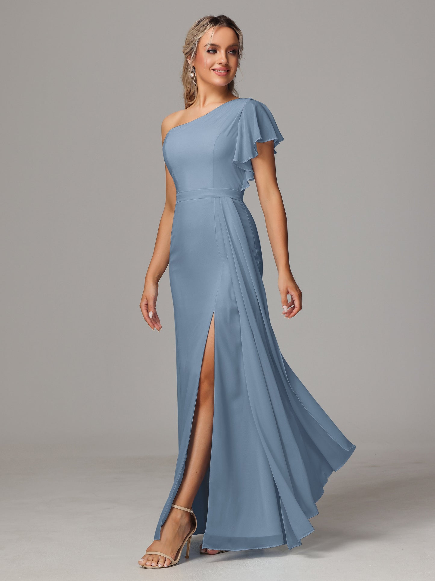 One Shoulder With Slit Chiffon Bridesmaid Dress