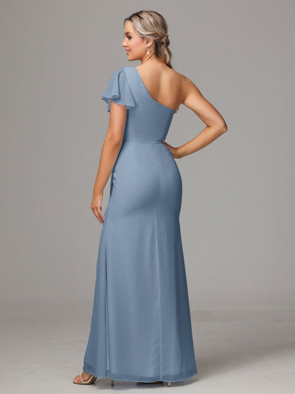 One Shoulder With Slit Chiffon Bridesmaid Dress