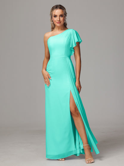 One Shoulder With Slit Chiffon Bridesmaid Dress