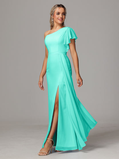 One Shoulder With Slit Chiffon Bridesmaid Dress