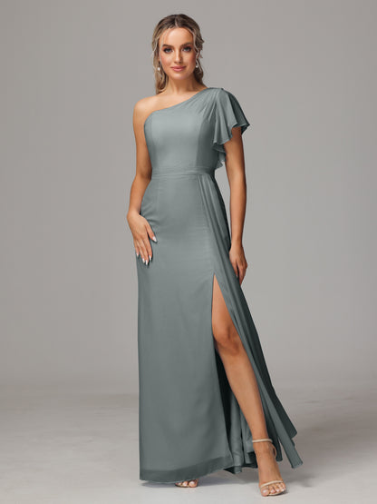 One Shoulder With Slit Chiffon Bridesmaid Dress