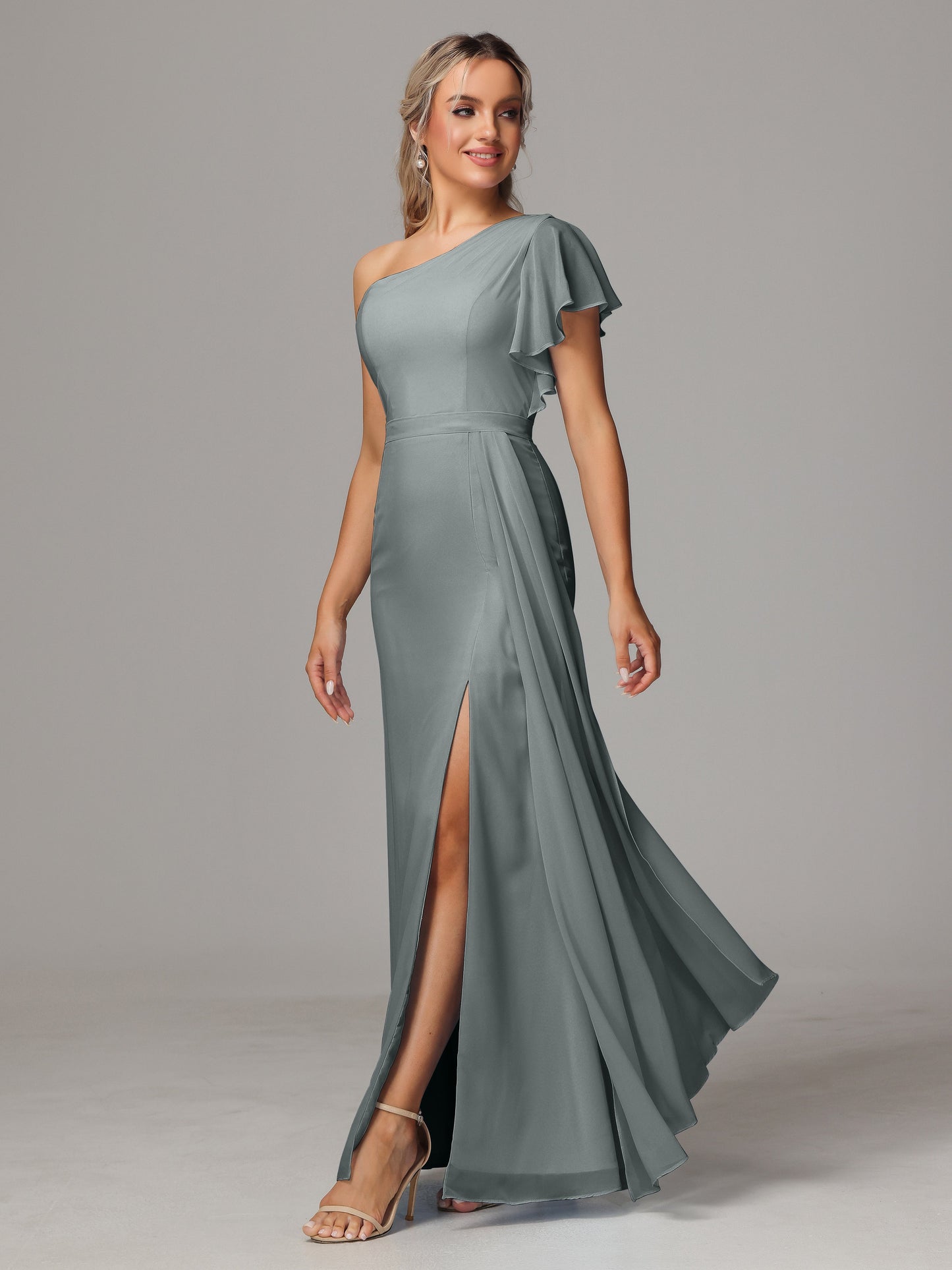 One Shoulder With Slit Chiffon Bridesmaid Dress