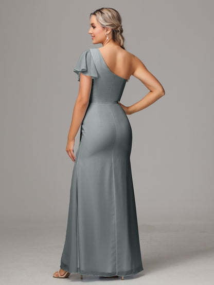 One Shoulder With Slit Chiffon Bridesmaid Dress