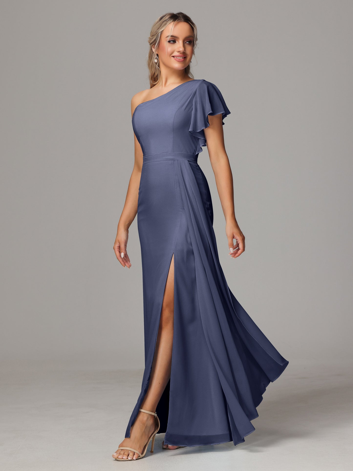 One Shoulder With Slit Chiffon Bridesmaid Dress