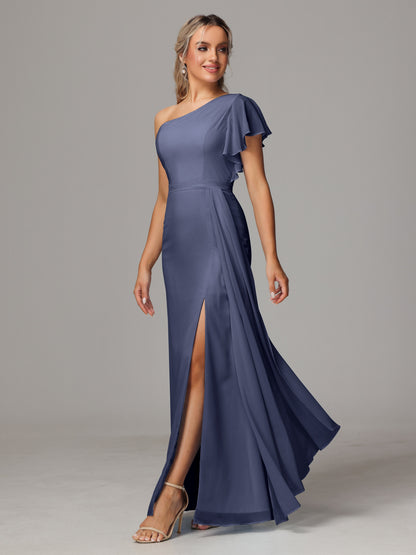 One Shoulder With Slit Chiffon Bridesmaid Dress