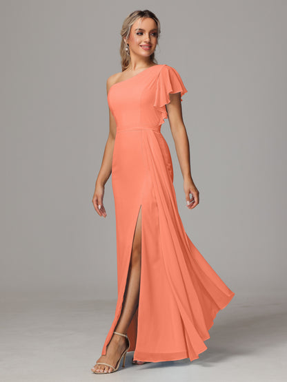 One Shoulder With Slit Chiffon Bridesmaid Dress