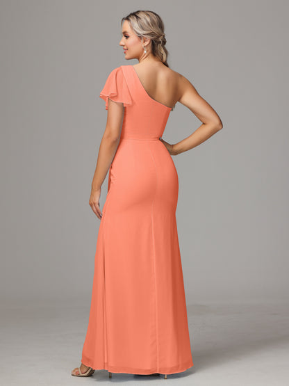 One Shoulder With Slit Chiffon Bridesmaid Dress