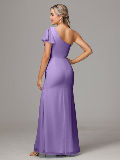 One Shoulder With Slit Chiffon Bridesmaid Dress