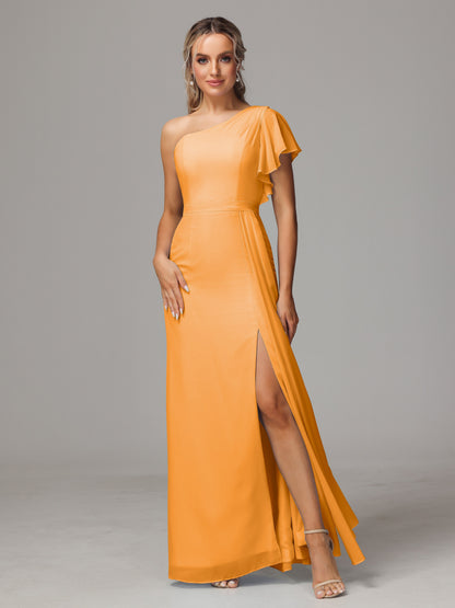 One Shoulder With Slit Chiffon Bridesmaid Dress