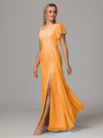 One Shoulder With Slit Chiffon Bridesmaid Dress