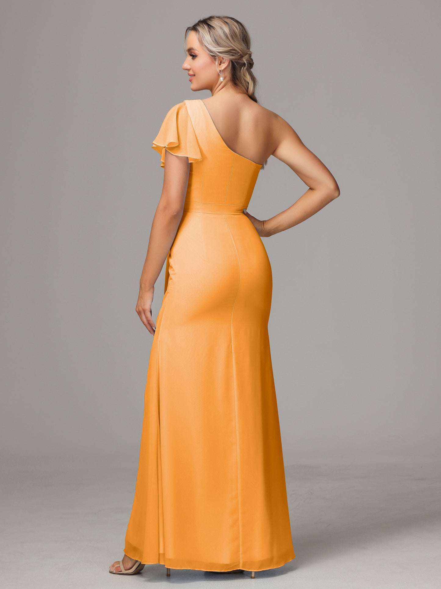 One Shoulder With Slit Chiffon Bridesmaid Dress