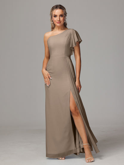 One Shoulder With Slit Chiffon Bridesmaid Dress