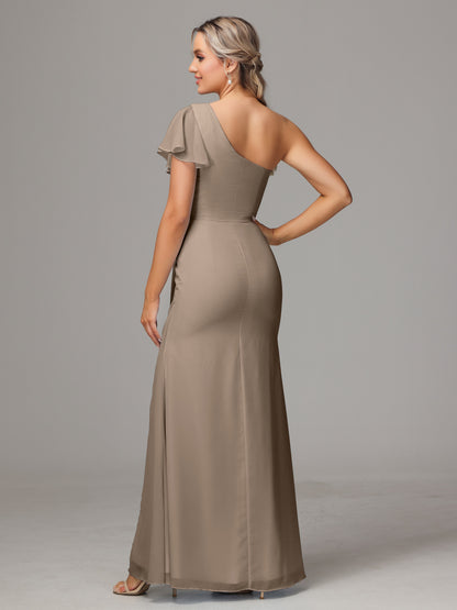 One Shoulder With Slit Chiffon Bridesmaid Dress