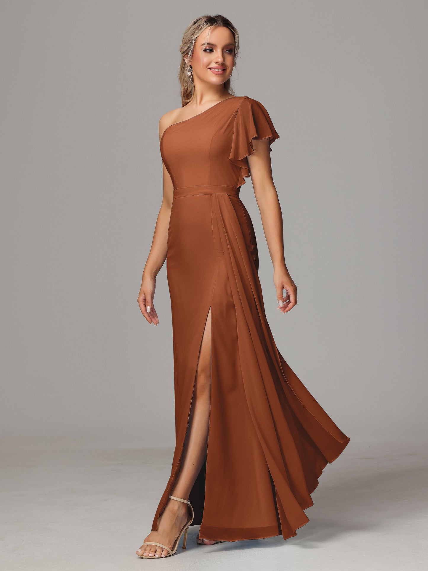 One Shoulder With Slit Chiffon Bridesmaid Dress