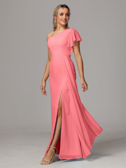 One Shoulder With Slit Chiffon Bridesmaid Dress
