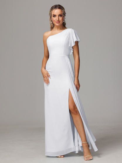 One Shoulder With Slit Chiffon Bridesmaid Dress