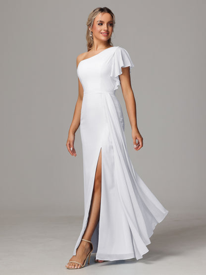 One Shoulder With Slit Chiffon Bridesmaid Dress