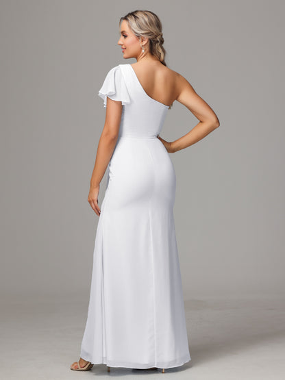 One Shoulder With Slit Chiffon Bridesmaid Dress