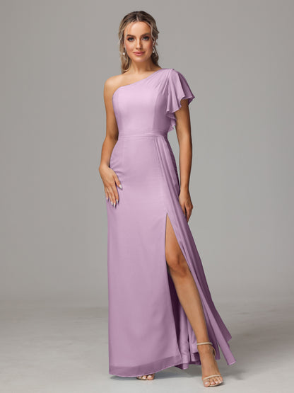 One Shoulder With Slit Chiffon Bridesmaid Dress
