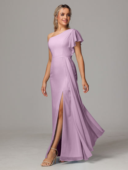 One Shoulder With Slit Chiffon Bridesmaid Dress