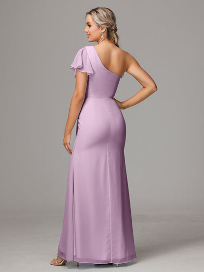 One Shoulder With Slit Chiffon Bridesmaid Dress