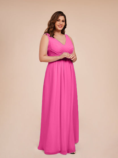 Jurnee Floor Length V-neck Ruched Chiffon Plus Size Bridesmaid Dress