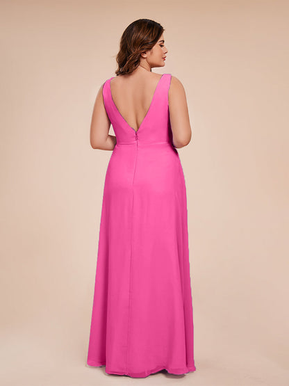 Jurnee Floor Length V-neck Ruched Chiffon Plus Size Bridesmaid Dress