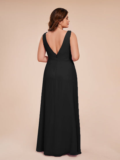 Jurnee Floor Length V-neck Ruched Chiffon Plus Size Bridesmaid Dress
