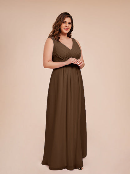 Jurnee Floor Length V-neck Ruched Chiffon Plus Size Bridesmaid Dress