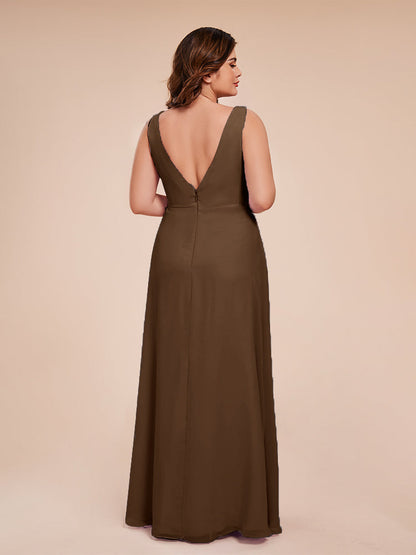 Jurnee Floor Length V-neck Ruched Chiffon Plus Size Bridesmaid Dress