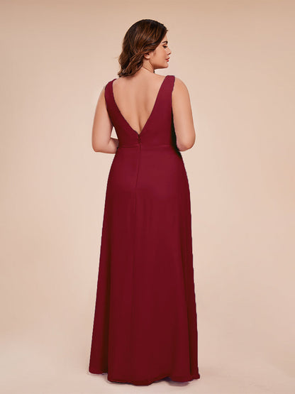 Jurnee Floor Length V-neck Ruched Chiffon Plus Size Bridesmaid Dress