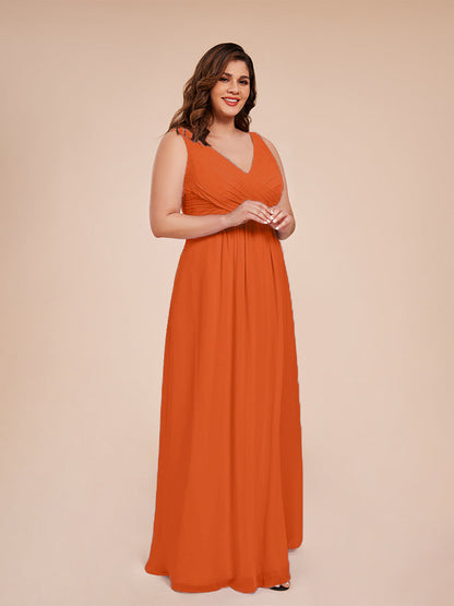 Jurnee Floor Length V-neck Ruched Chiffon Plus Size Bridesmaid Dress