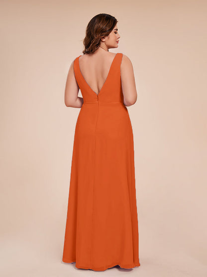 Jurnee Floor Length V-neck Ruched Chiffon Plus Size Bridesmaid Dress