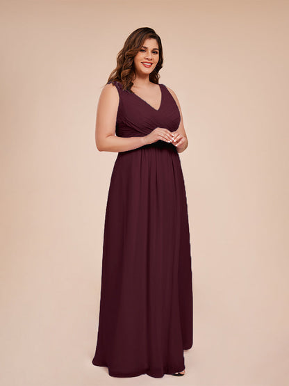 Jurnee Floor Length V-neck Ruched Chiffon Plus Size Bridesmaid Dress