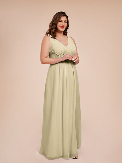 Jurnee Floor Length V-neck Ruched Chiffon Plus Size Bridesmaid Dress