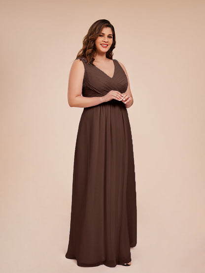 Jurnee Floor Length V-neck Ruched Chiffon Plus Size Bridesmaid Dress