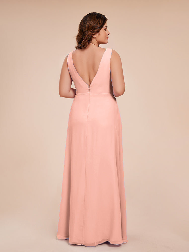 Jurnee Floor Length V-neck Ruched Chiffon Plus Size Bridesmaid Dress