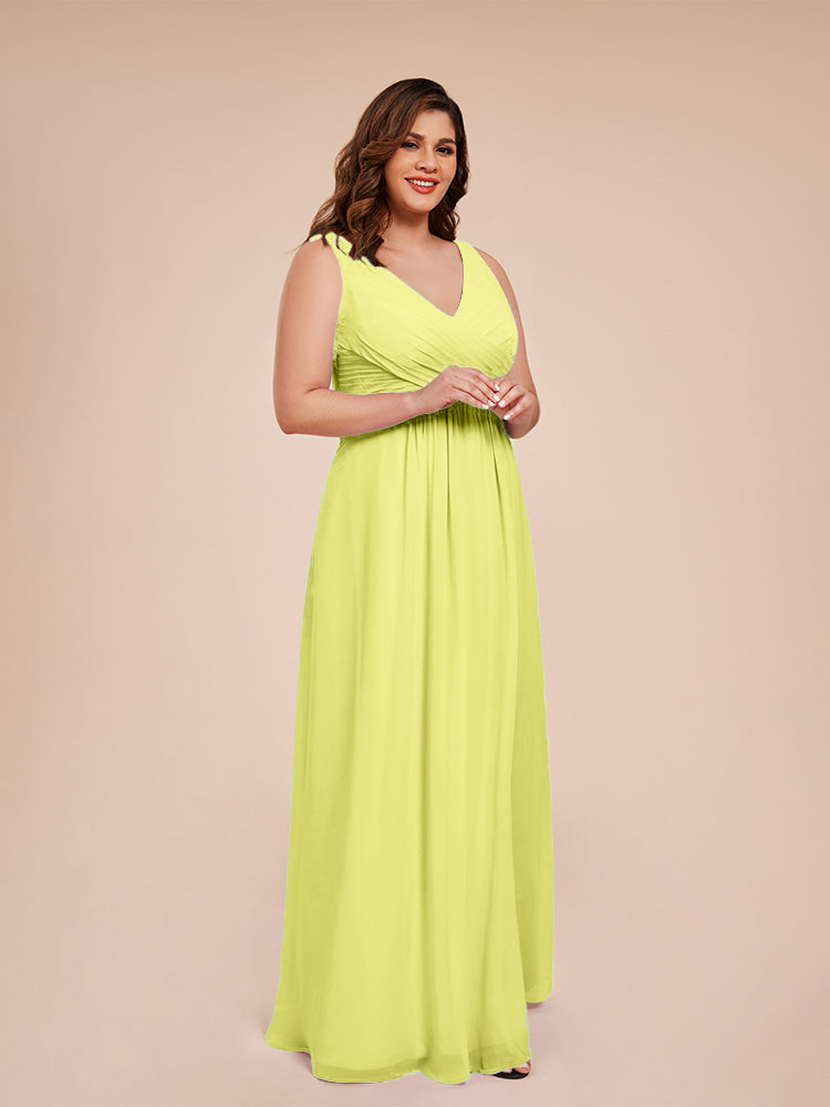 Jurnee Floor Length V-neck Ruched Chiffon Plus Size Bridesmaid Dress