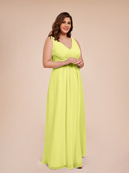 Jurnee Floor Length V-neck Ruched Chiffon Plus Size Bridesmaid Dress