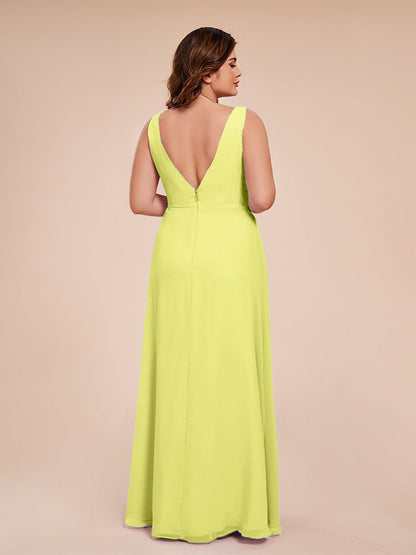 Jurnee Floor Length V-neck Ruched Chiffon Plus Size Bridesmaid Dress