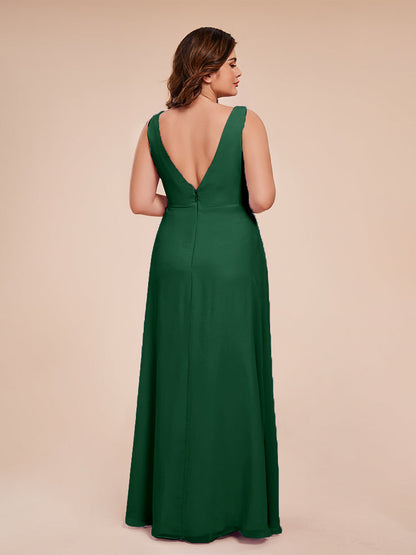 Jurnee Floor Length V-neck Ruched Chiffon Plus Size Bridesmaid Dress