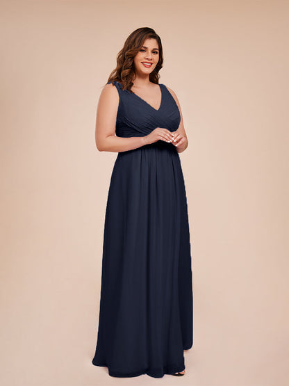Jurnee Floor Length V-neck Ruched Chiffon Plus Size Bridesmaid Dress