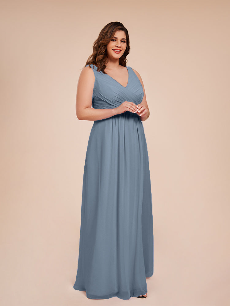 Jurnee Floor Length V-neck Ruched Chiffon Plus Size Bridesmaid Dress