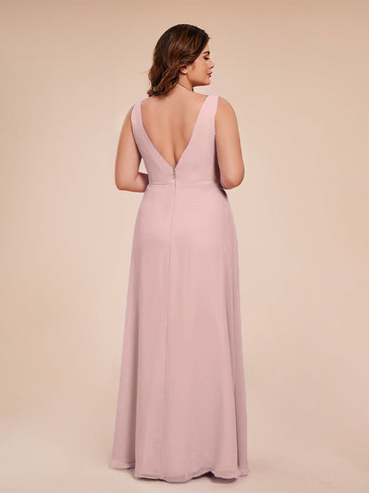 Jurnee Floor Length V-neck Ruched Chiffon Plus Size Bridesmaid Dress