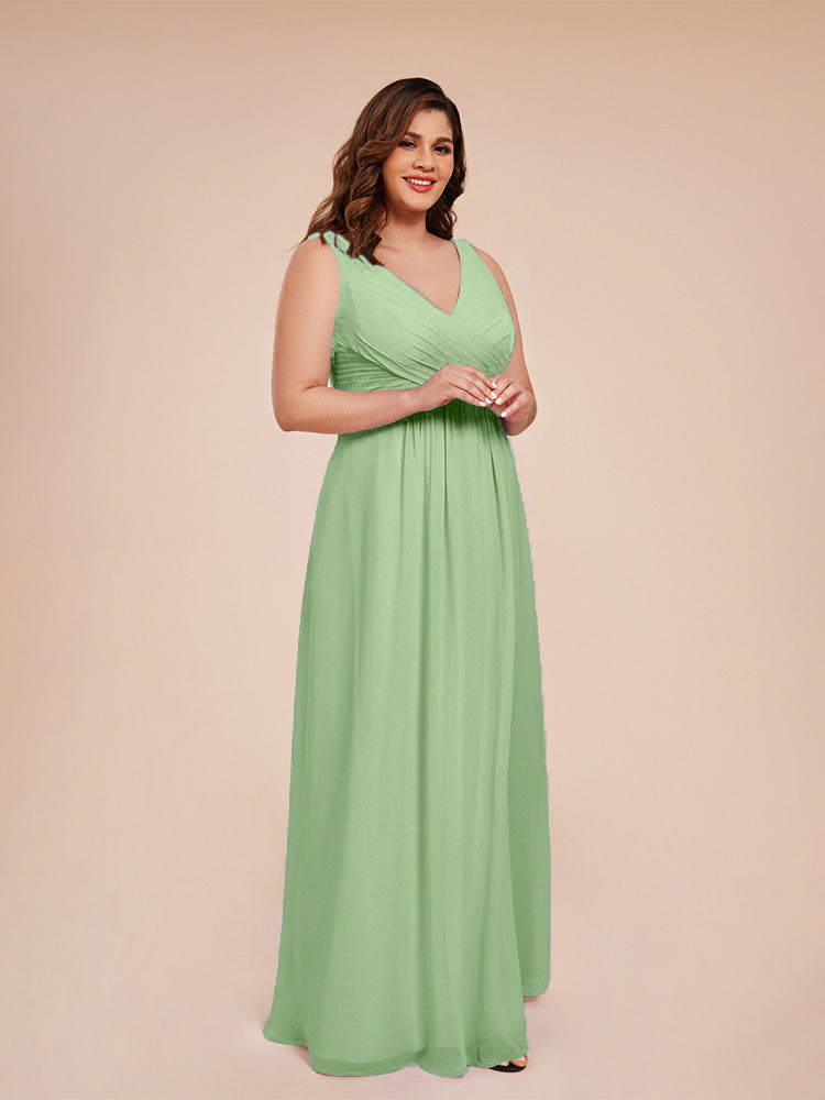 Jurnee Floor Length V-neck Ruched Chiffon Plus Size Bridesmaid Dress