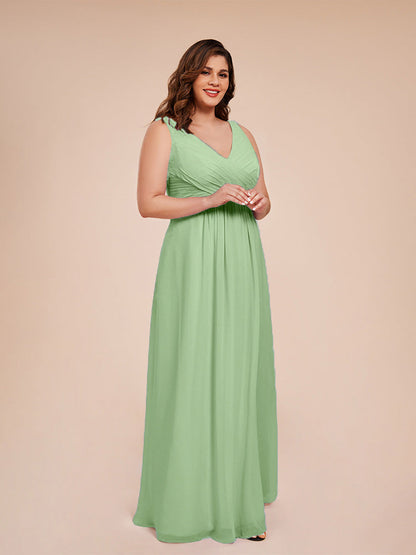Jurnee Floor Length V-neck Ruched Chiffon Plus Size Bridesmaid Dress