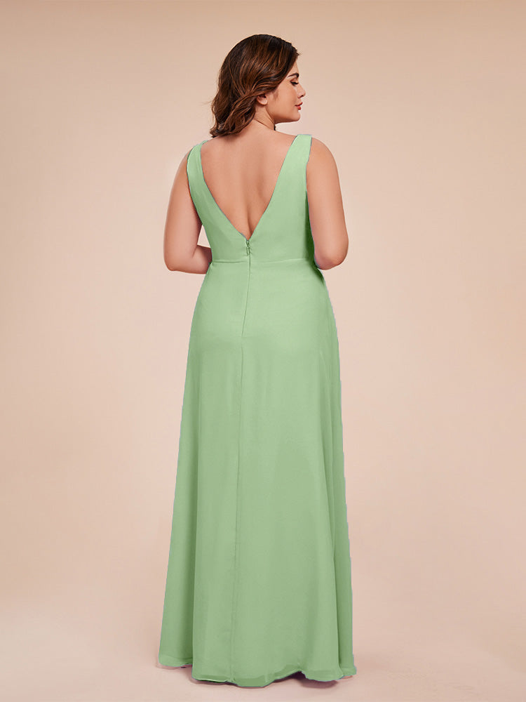 Jurnee Floor Length V-neck Ruched Chiffon Plus Size Bridesmaid Dress