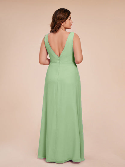 Jurnee Floor Length V-neck Ruched Chiffon Plus Size Bridesmaid Dress